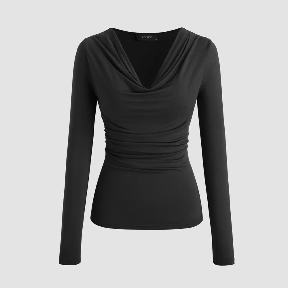 Cider Cowl Neck Solid Long Sleeve Top in Black - size S/4